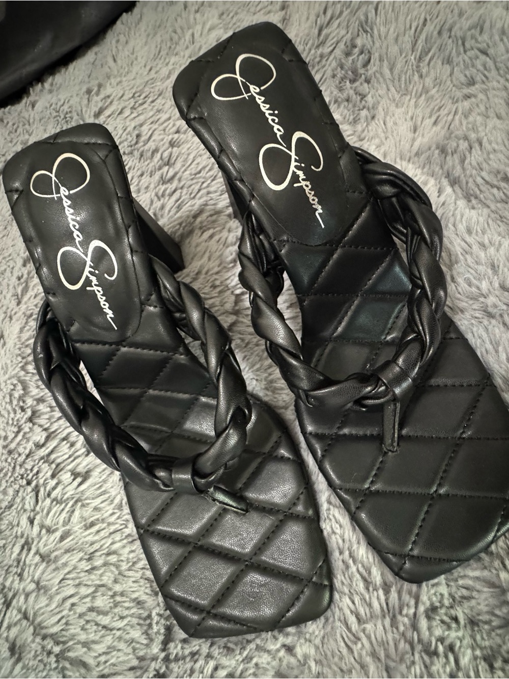 Jessica Simpson Black Quilted Braided Slide Sandals